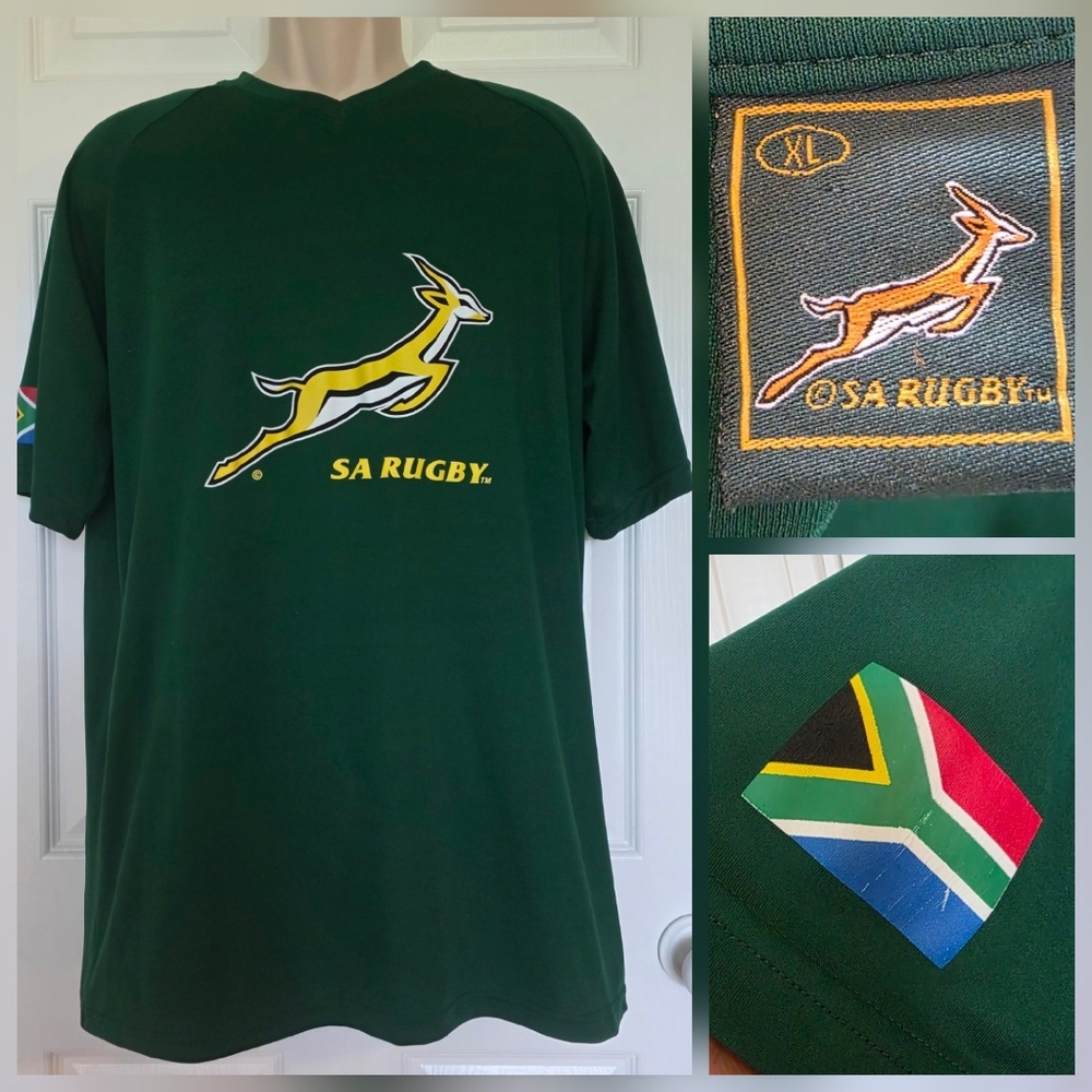 South Africa Rugby Team Shirt V Neck Green Size XL